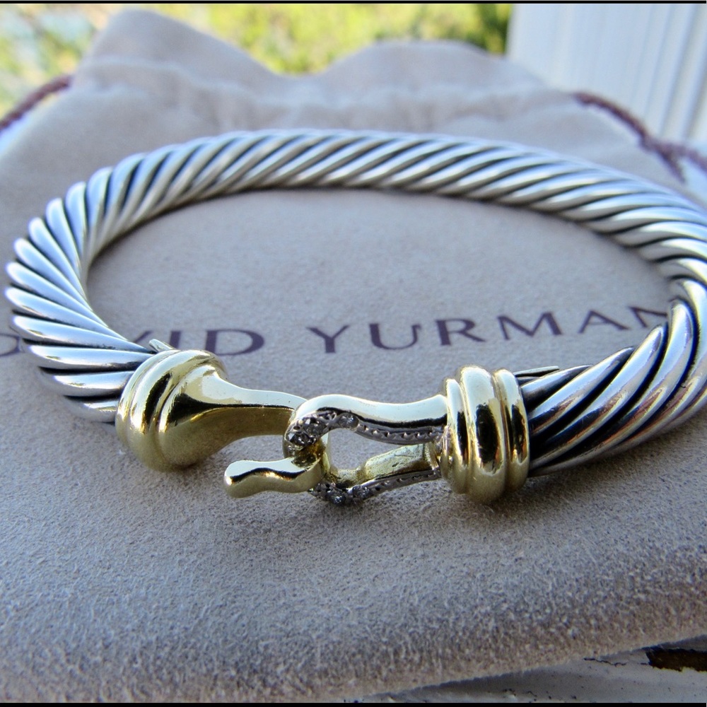 David Yurman $2,250 Sterling & 14K 7mm Diamond Buckle Cable Bracelet